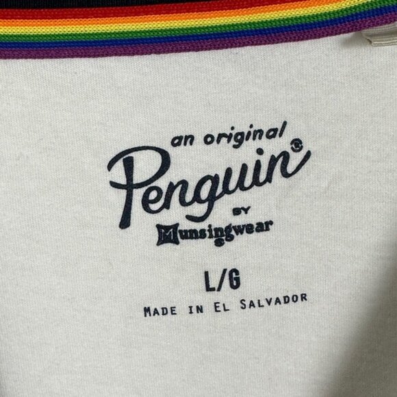 NEW Original Penguin Pride Rainbow Logo TShirt Bright White Tee Size Large‎ L - Picture 4 of 9